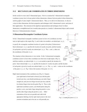 11.2 Rectangular Coordinates in Three Dimensions Contemporary Calculus 1