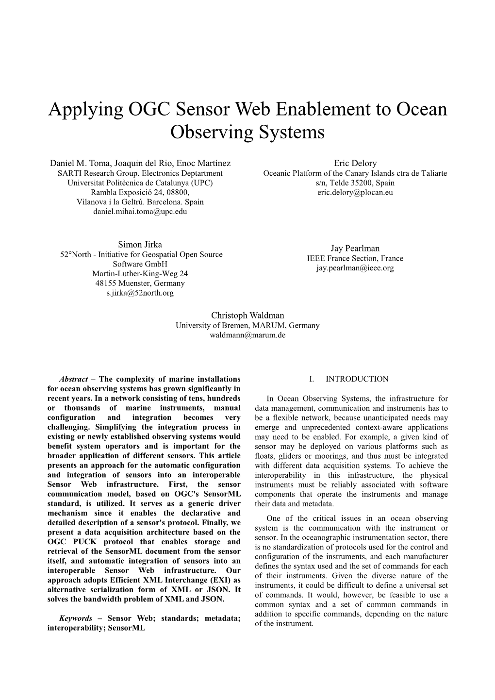 Applying OGC Sensor Web Enablement to Ocean Observing Systems