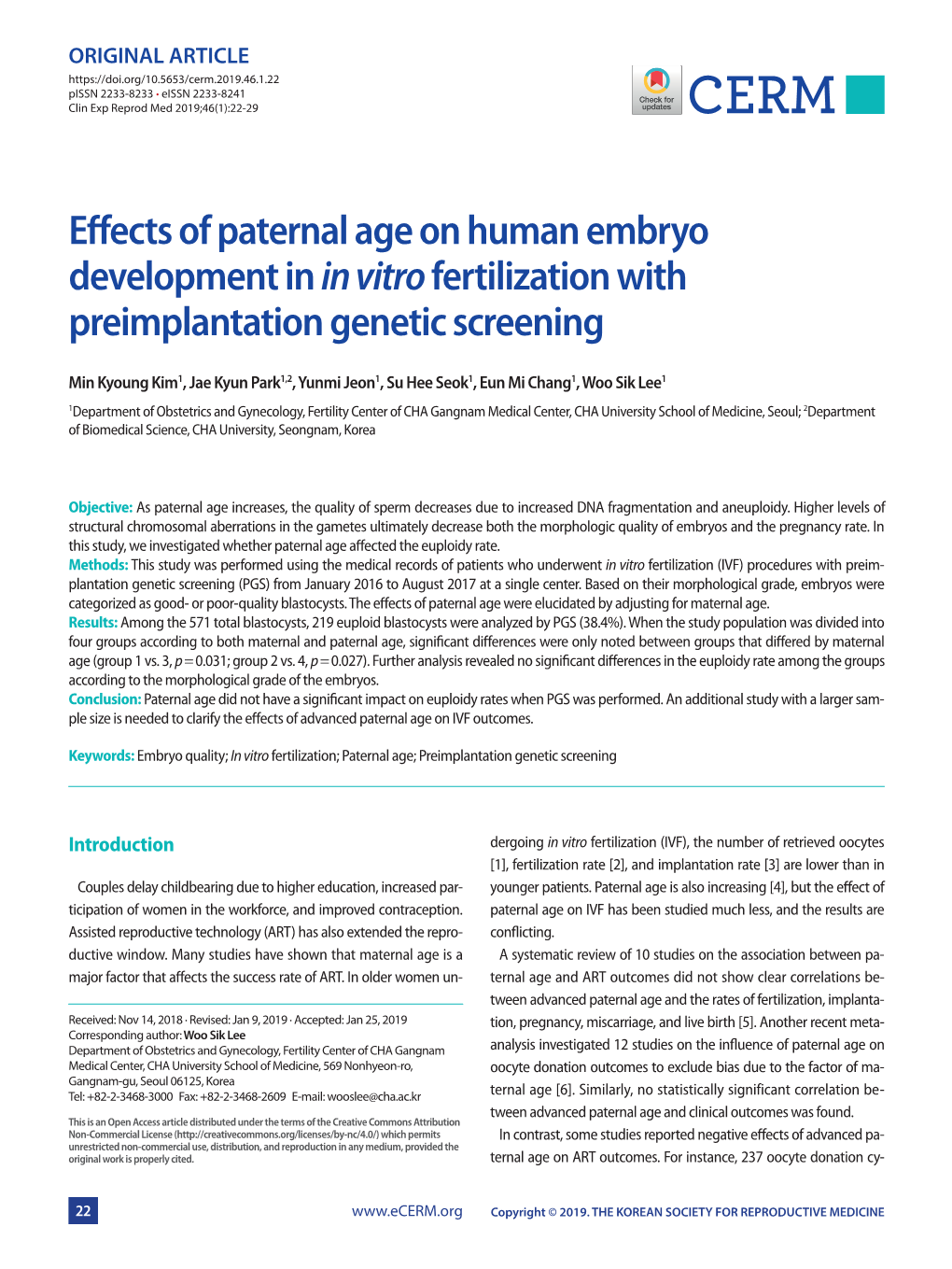 Effects of Paternal Age on Human Embryo Development in in Vitrofertilization with Preimplantation Genetic Screening
