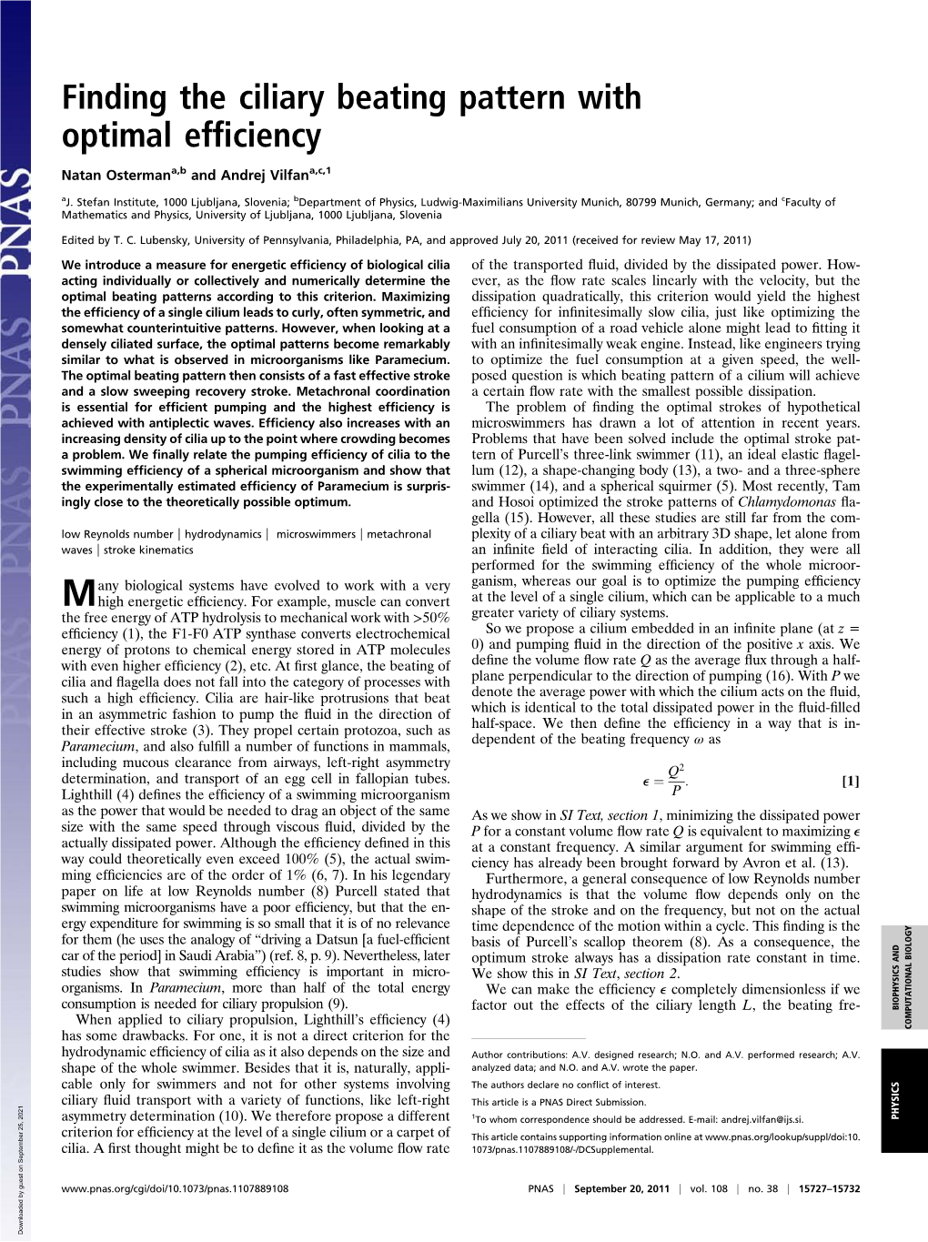 Finding the Ciliary Beating Pattern with Optimal Efficiency