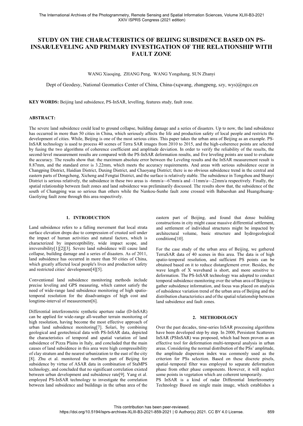 Study on the Characteristics of Beijing Subsidence Based on Ps- Insar/Leveling and Primary Investigation of the Relationship with Fault Zone