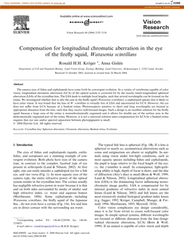 Compensation for Longitudinal Chromatic Aberration in the Eye of the ﬁreﬂy Squid, Watasenia Scintillans