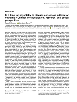 Is It Time for Psychiatry to Discuss Consensus Criteria For