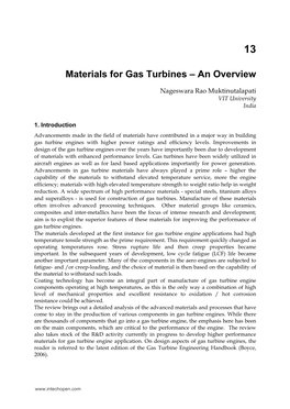 Materials for Gas Turbines – an Overview