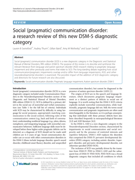 (Pragmatic) Communication Disorder