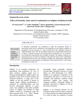 Effect of Pesticides Alone and in Combinations on Sulphur Oxidation in Soils