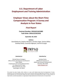 Employer Views About the Short-Time Compensation Program: a Survey and Analysis in Four States Final Report