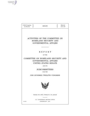Activities of the Committee on Homeland Security and Governmental Affairs