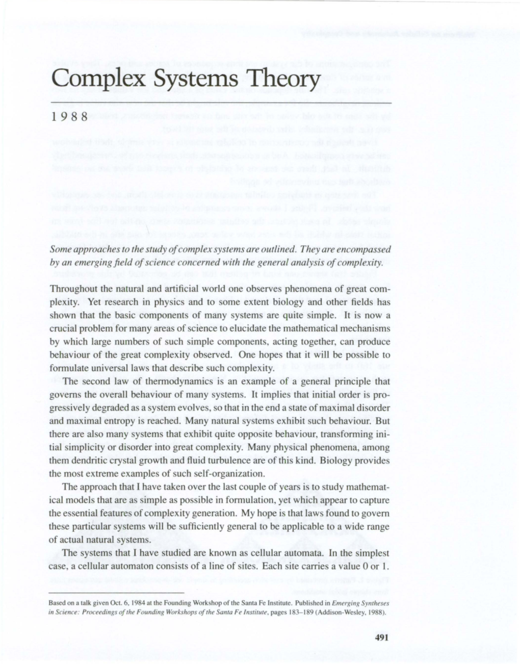 Complex Systems Theory