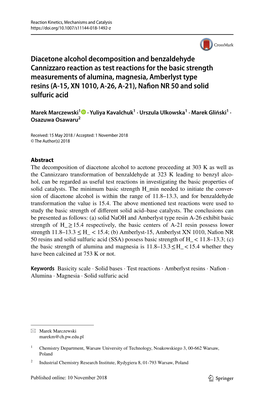 Diacetone Alcohol Decomposition and Benzaldehyde Cannizzaro Reaction