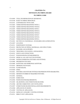 1 Chapter 4714 Minnesota Plumbing Board Plumbing Code