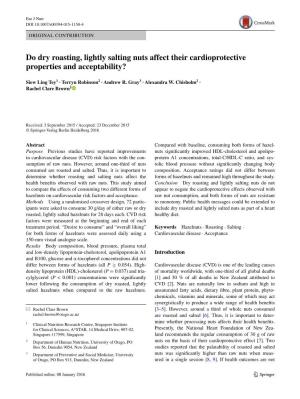 Do Dry Roasting, Lightly Salting Nuts Affect Their Cardioprotective Properties and Acceptability?