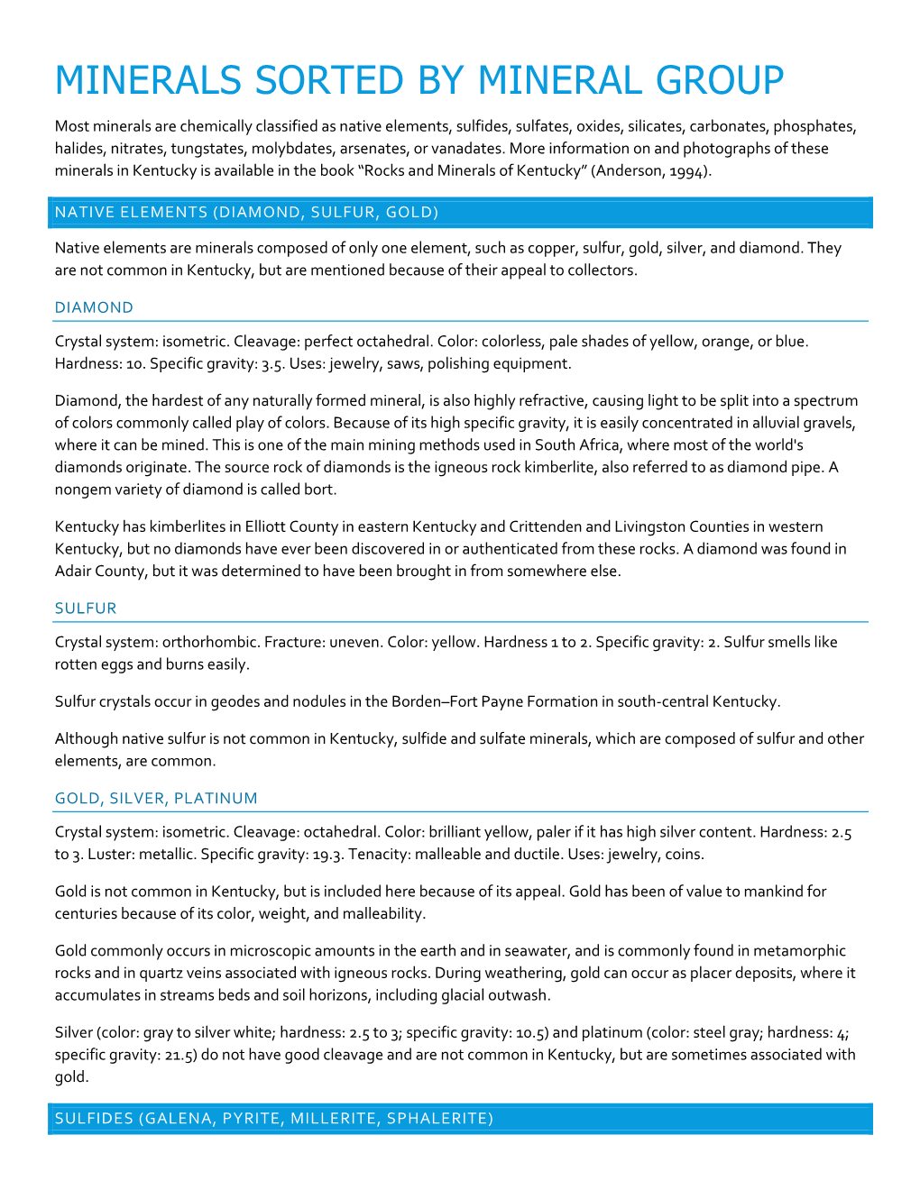 Download PDF About Minerals Sorted by Mineral Group