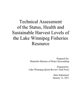 Lake Winnipeg Quota Review Task Force Date Submitted