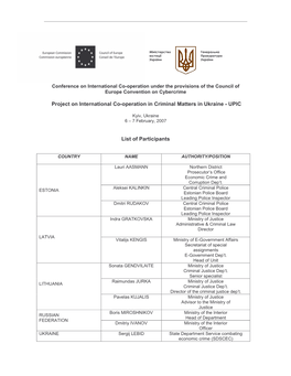 List of Participants Cyber Crime Kyiv