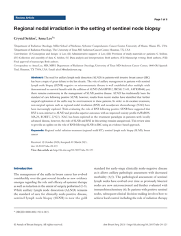 Regional Nodal Irradiation in the Setting of Sentinel Node Biopsy