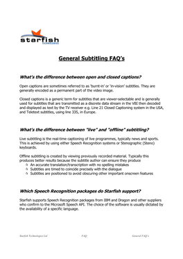 General Subtitling FAQ's