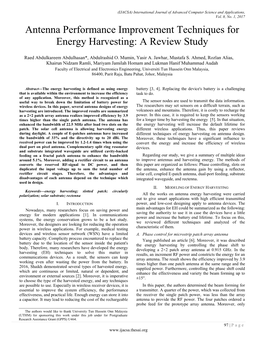 Antenna Performance Improvement Techniques for Energy Harvesting: a Review Study