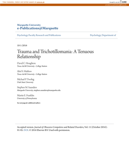 Trauma and Trichotillomania: a Tenuous Relationship David C