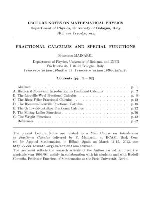 Fractional Calculus and Special Functions