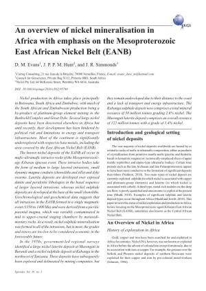 An Overview of Nickel Mineralisation in Africa with Emphasis on the Mesoproterozoic East African Nickel Belt (EANB)