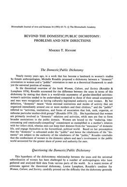 Beyond the Domestic/Public Dichotomy