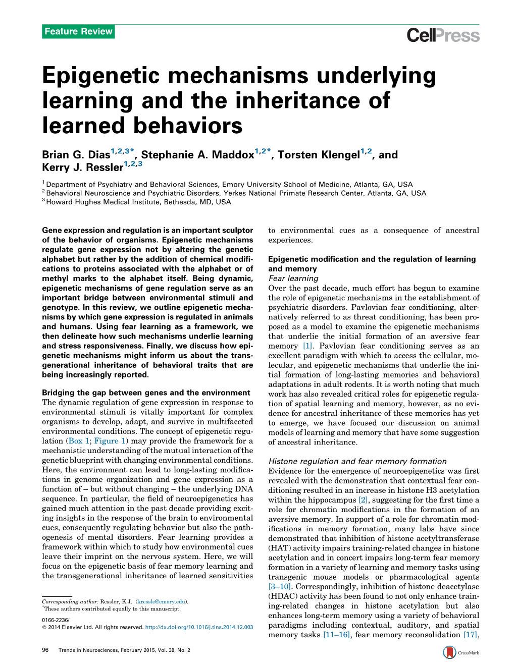 Epigenetic Mechanisms Underlying Learning and the Inheritance of Learned Behaviors