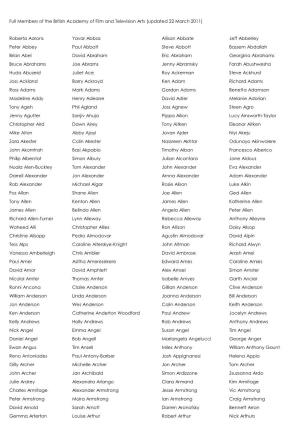 Full Members of the British Academy of Film and Television Arts (Updated 22 March 2011)