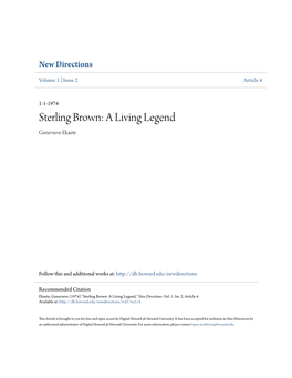 Sterling Brown: a Living Legend Genevieve Ekaete