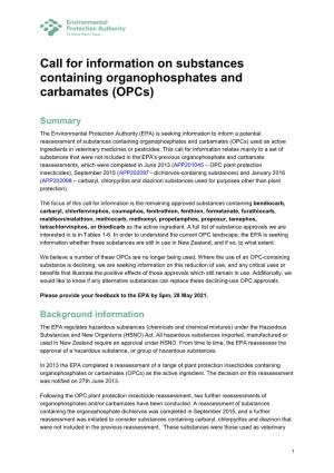 Call for Information on Substances Containing Organophosphates and Carbamates (Opcs)
