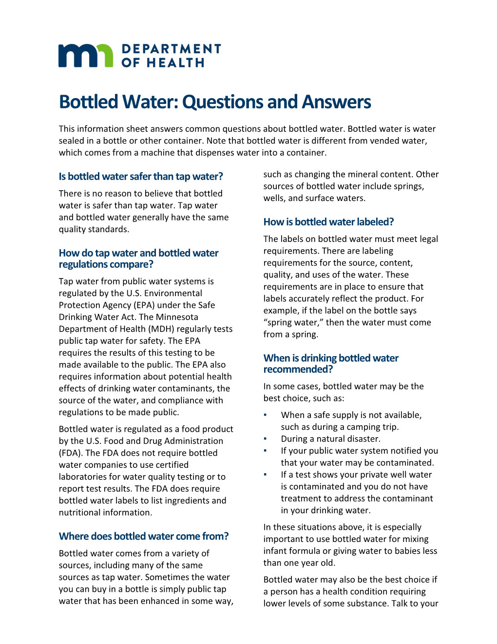 research questions about bottled water