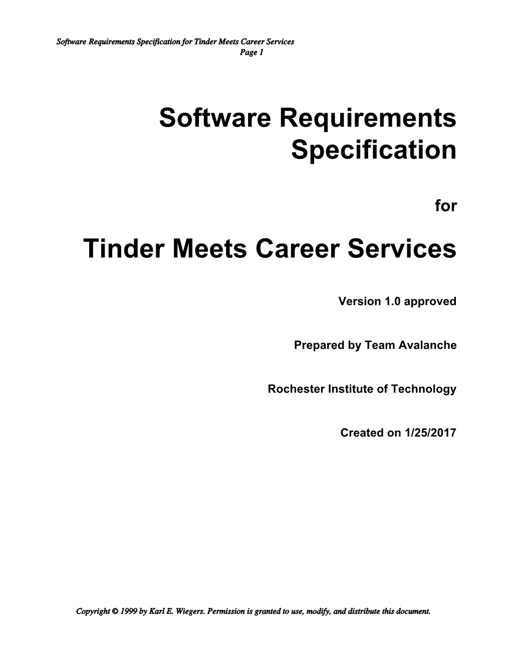 Software Requirements Specification Tinder Meets Career Services