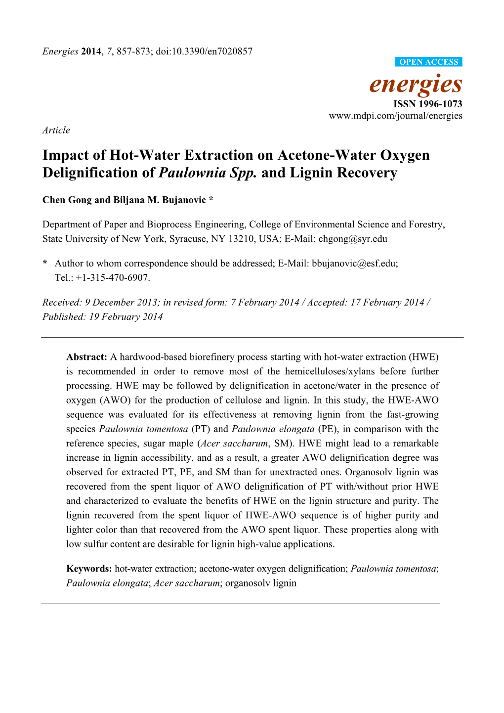 Impact of Hot-Water Extraction on Acetone-Water Oxygen Delignification of Paulownia Spp