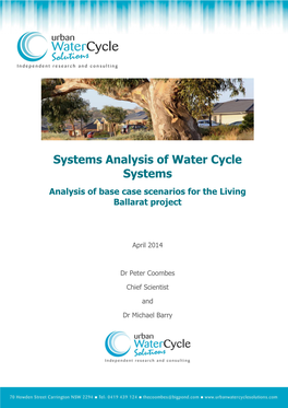 Systems Analysis of Water Cycle Systems Analysis of Base Case Scenarios for the Living Ballarat Project
