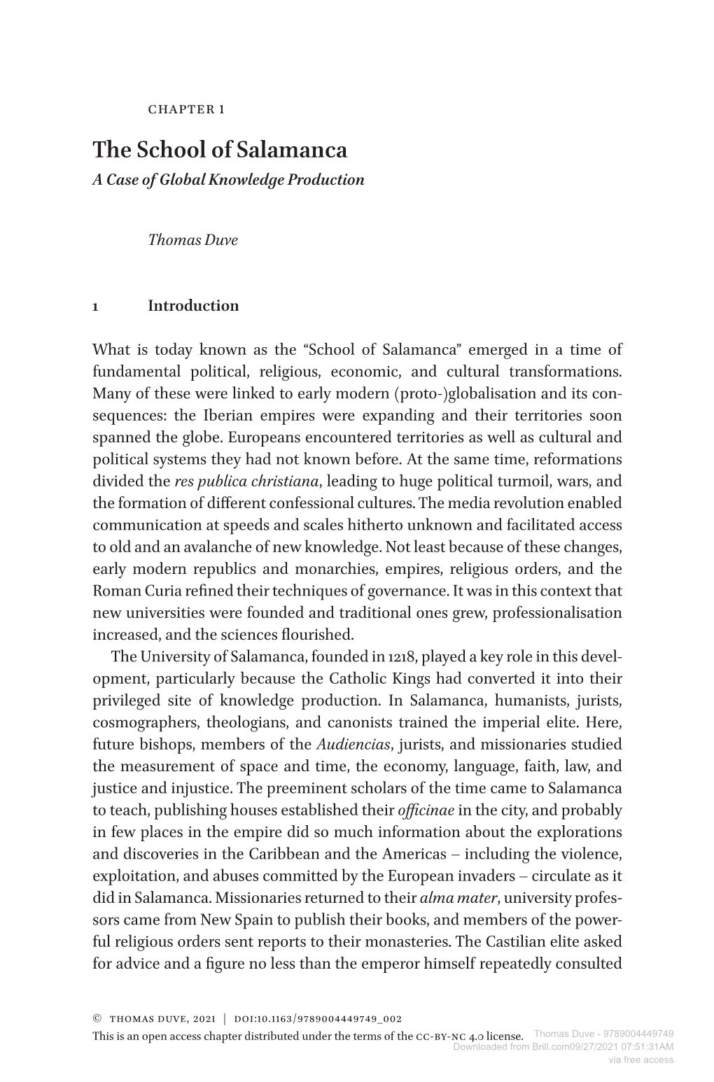 Downloaded from Brill.Com09/27/2021 07:51:31AM Via Free Access 2 Duve Scholars from Salamanca to Give Their Opinion on the Most Pressing Issues of the Time