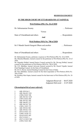 IN the HIGH COURT of UTTARAKHAND at NAINITAL Writ Petition