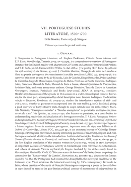 VII. PORTUGUESE STUDIES Literature, 1500–1700 Luís Gomes, University of Glasgow