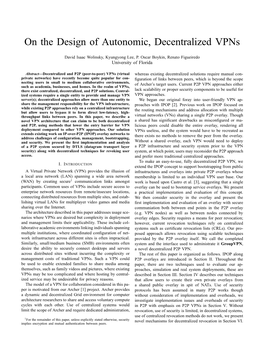 On the Design of Autonomic, Decentralized Vpns