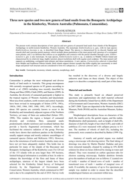 Three New Species and Two New Genera of Land Snails from the Bonaparte Archipelago in the Kimberley, Western Australia (Pulmonata, Camaenidae)