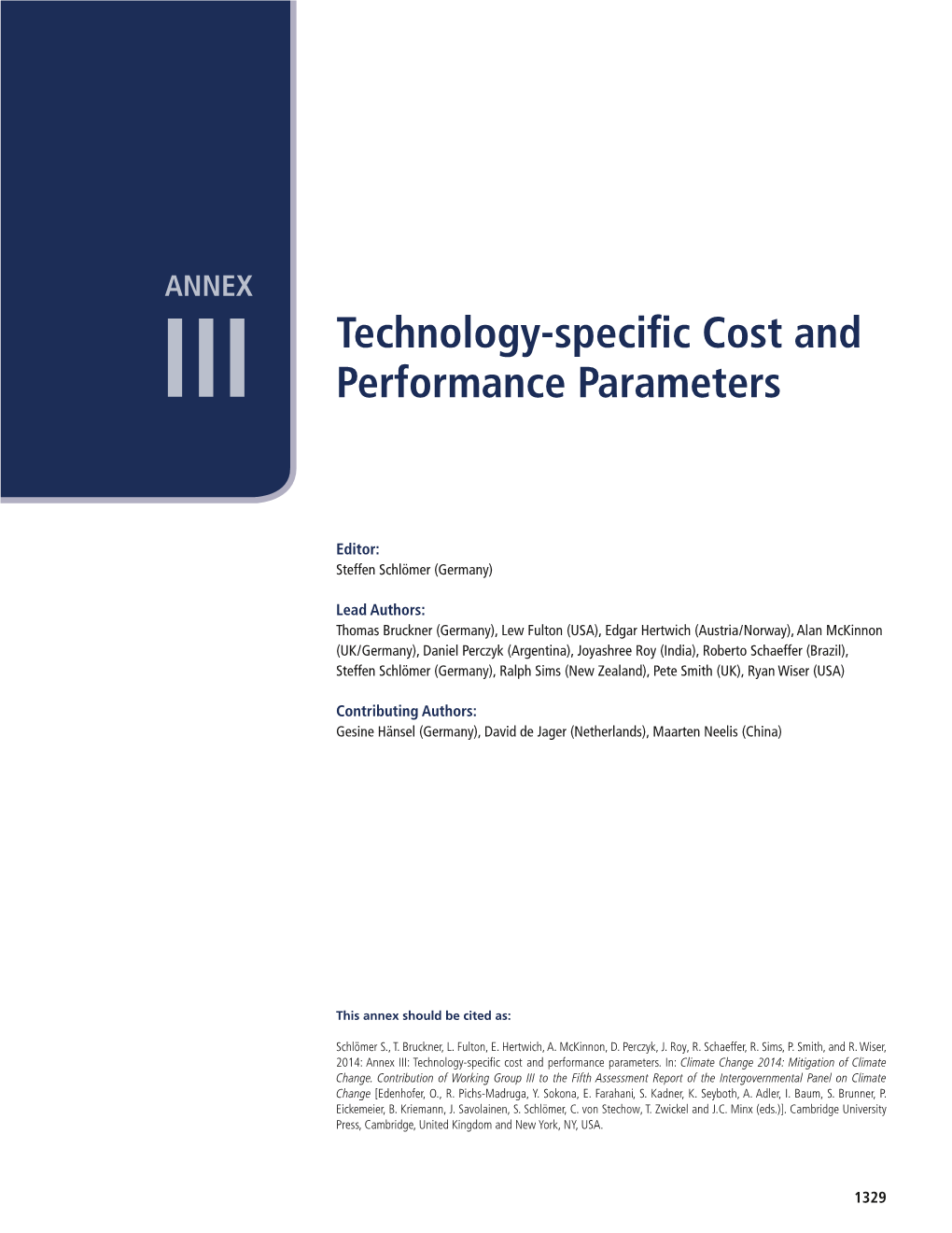 Annex III: Technology-Specific Cost and Performance Parameters