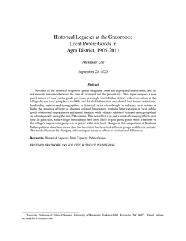 Historical Legacies at the Grassroots: Local Public Goods in Agra District, 1905-2011