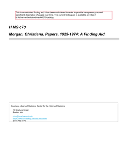 H MS C70 Morgan, Christiana. Papers, 1925-1974: a Finding Aid