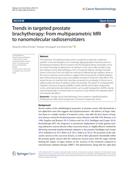 Trends in Targeted Prostate Brachytherapy: from Multiparametric MRI to Nanomolecular Radiosensitizers