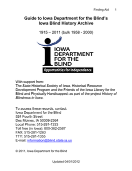 History of Blindness in Iowa
