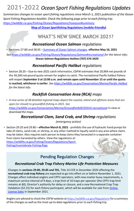 2021-2022 Ocean Sport Fishing Regulations Updates