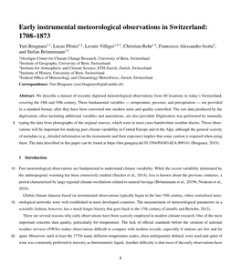 Early Instrumental Meteorological Observations in Switzerland
