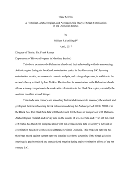 A Historical, Archaeological, and Archaeometric Study of Greek Colonization in the Dalmatian Islands by William