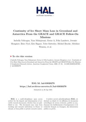 Continuity of Ice Sheet Mass Loss in Greenland and Antarctica from the GRACE and GRACE Follow-On Missions