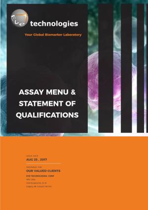 Assay Menu & Statement of Qualifications