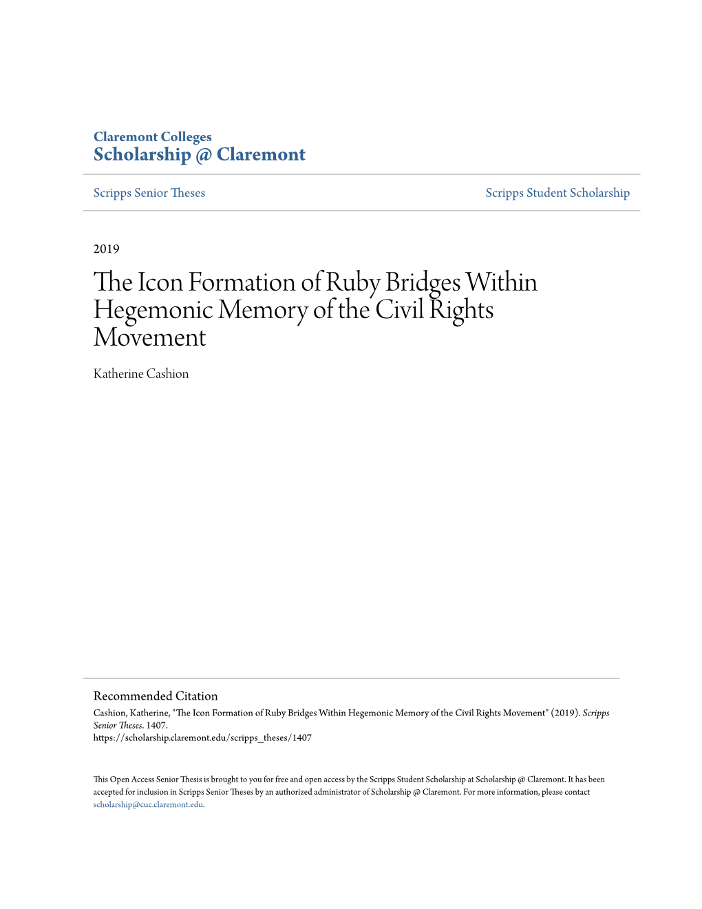 The Icon Formation of Ruby Bridges Within Hegemonic Memory of the Civil Rights Movement